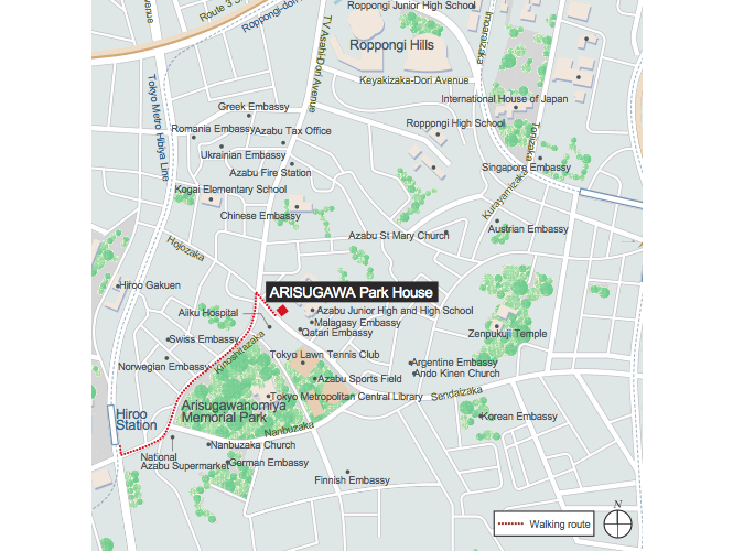 Map to ARISUGAWA Park House, Executive Residential Condos in Motoazabu, Minato-ku, Tokyo