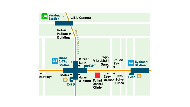 Map to Fujimi Dental Clinic, English Speaking Dentist in the Heart of Ginza, Tokyo
