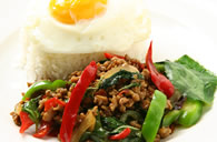 Basil Chicken - Tasty platter of rice, chicken and vegetables