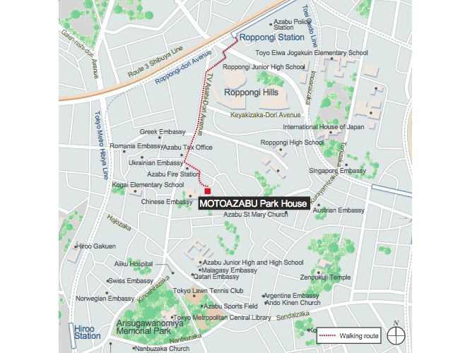 Map to MOTOAZABU Park House, Executive Residential Condos in Motoazabu, Minato-ku, Tokyo